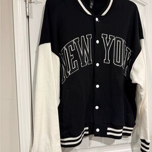 H&M Black and White New York Bomber Varsity Jacket